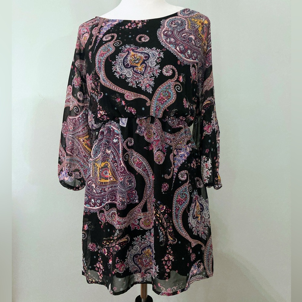 EXPRESS Paisley Mini Dress with Blouson Top and Puffed Sleeves Size Small